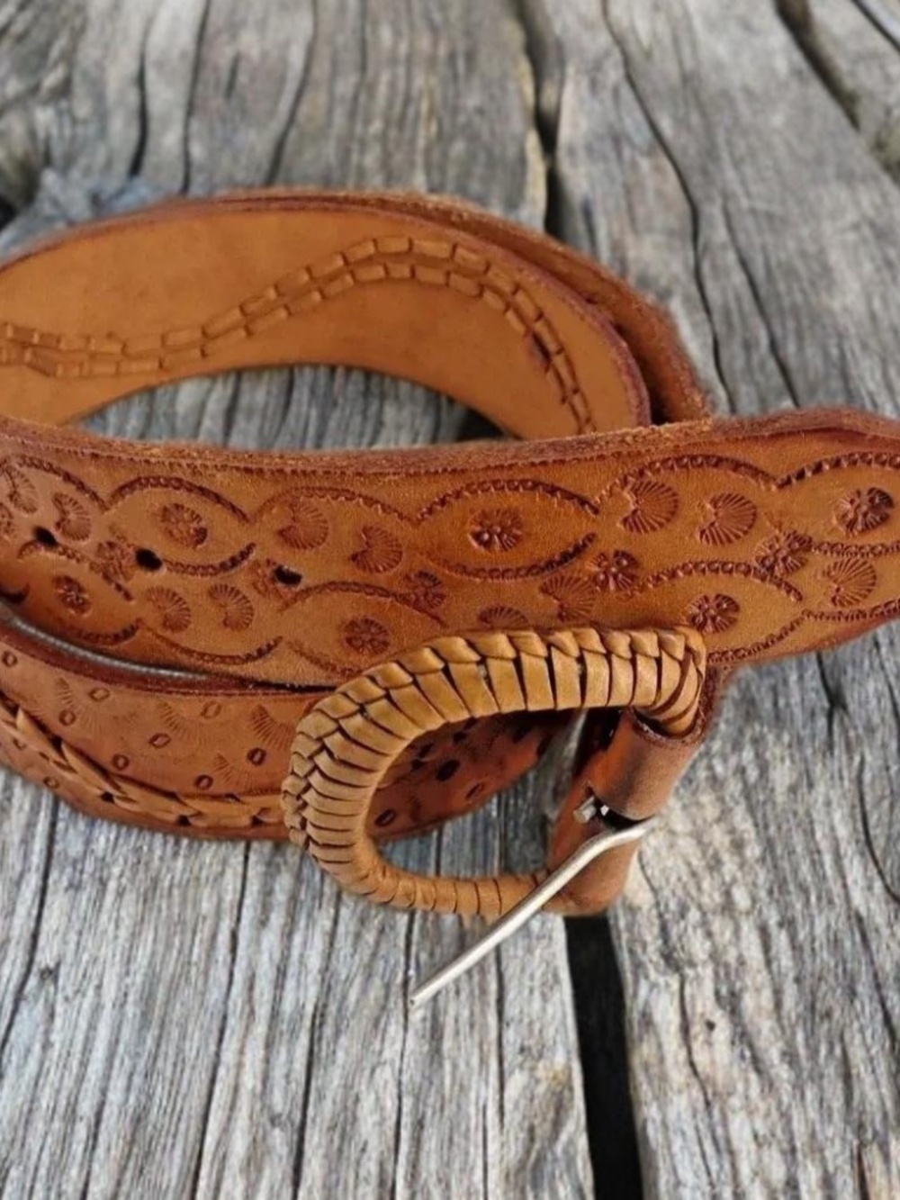 Stamped Leather Mens Size 38 Western Snake Stamp Leather Belt Made in Mexico NEW - Picture 2 of 16